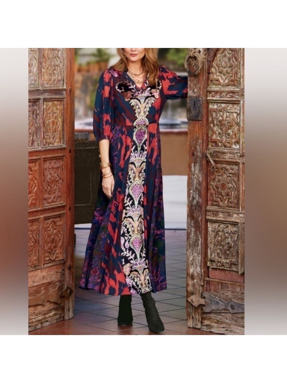 Soft Surroundings Boho Velvet Front Epiphany Maxi Dress Size 6 New - Picture 15 of 15
